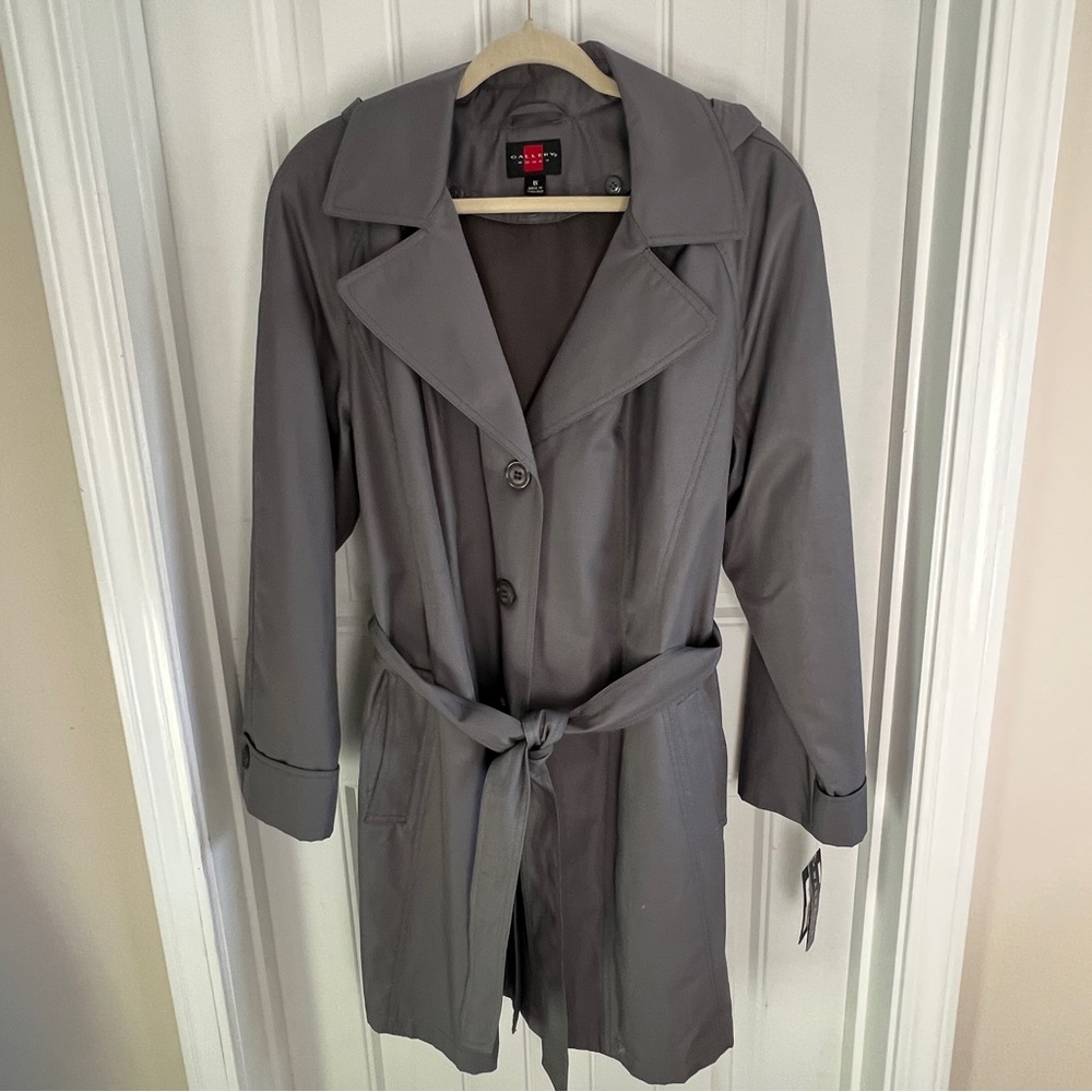 NWT Gallery Woman hooded gray trench coat - Picture 2 of 15